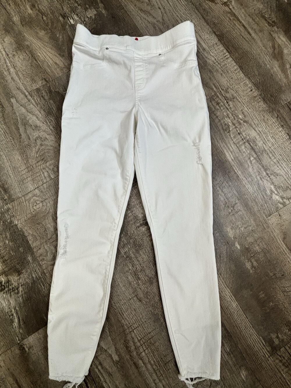 SPANX Jeans Womens White Distressed Ankle Skinny Pull On Denim Leggings Size M